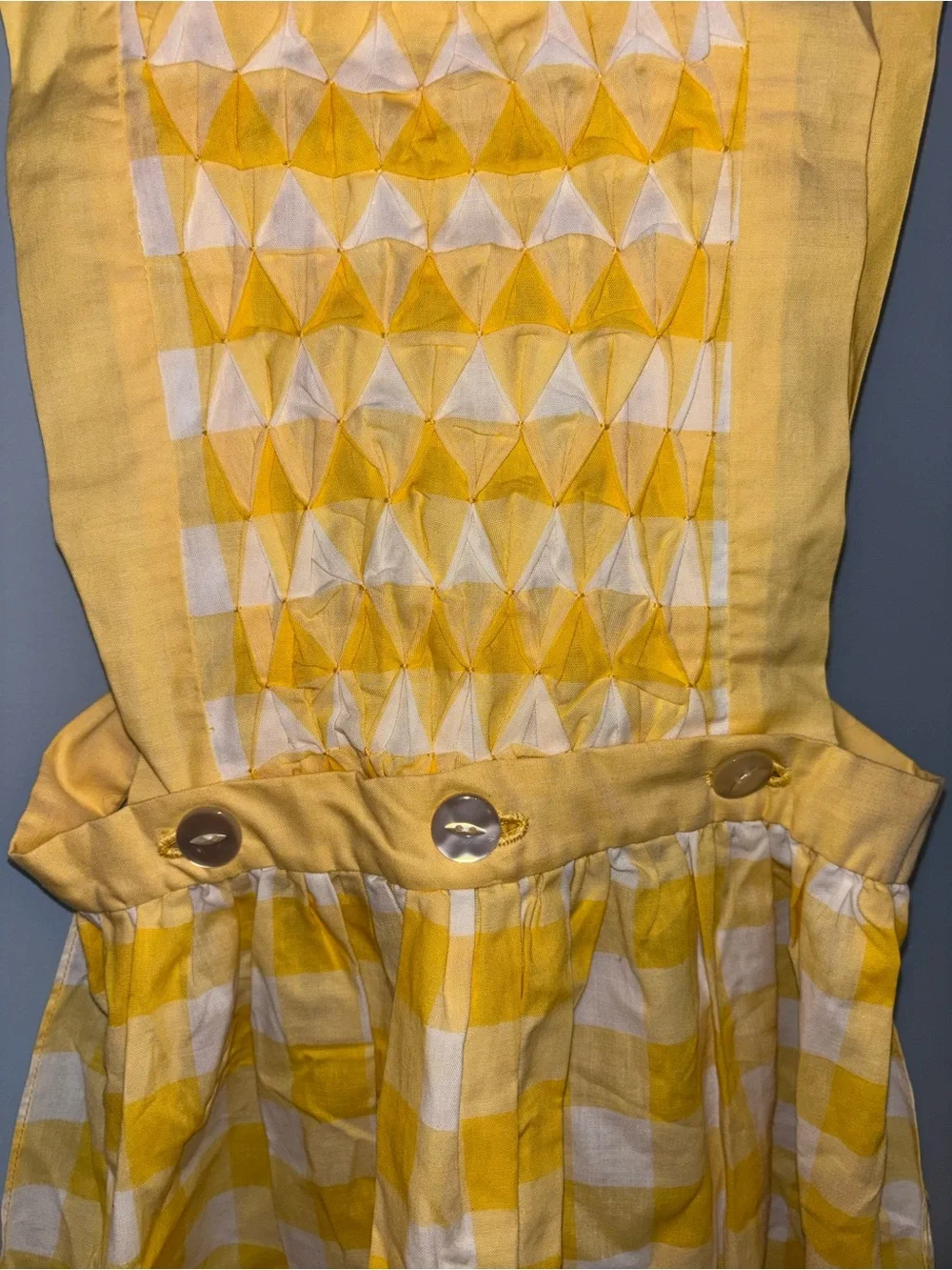 Vintage hand crafted convertible apron. Unbutton to make it a waist only apron.